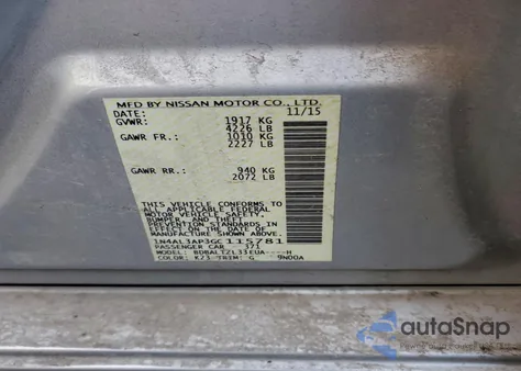 2016 Nissan Altima 2.5 z USA, uszkodzony, nr VIN 1N4AL3AP3GC115781